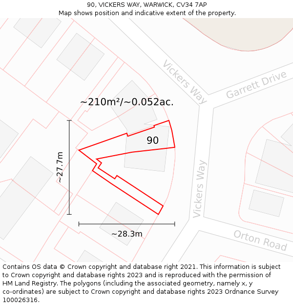 90, VICKERS WAY, WARWICK, CV34 7AP: Plot and title map