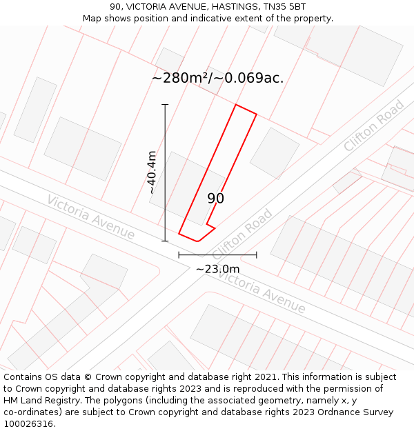 90, VICTORIA AVENUE, HASTINGS, TN35 5BT: Plot and title map