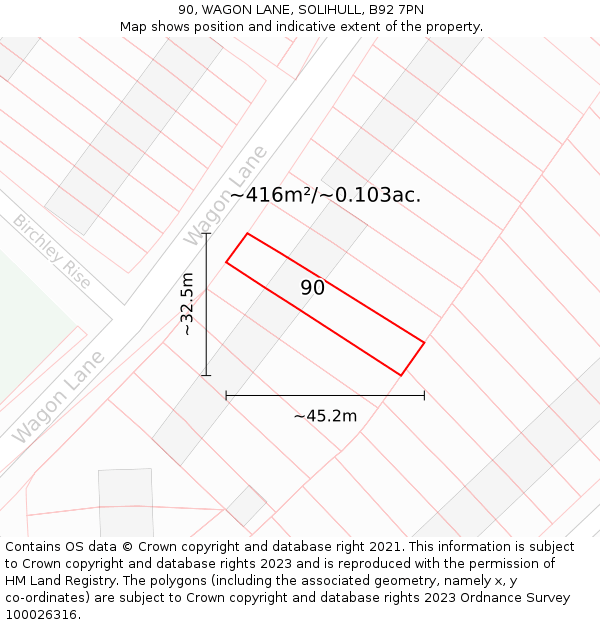 90, WAGON LANE, SOLIHULL, B92 7PN: Plot and title map