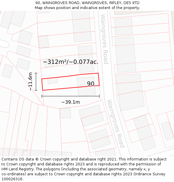 90, WAINGROVES ROAD, WAINGROVES, RIPLEY, DE5 9TD: Plot and title map