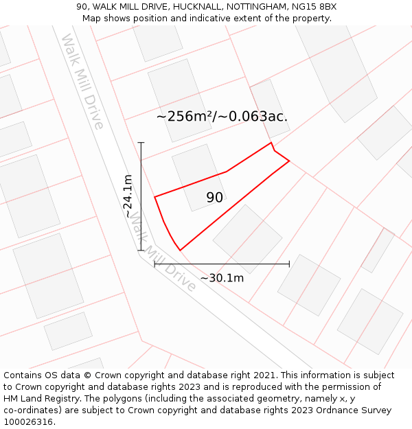 90, WALK MILL DRIVE, HUCKNALL, NOTTINGHAM, NG15 8BX: Plot and title map