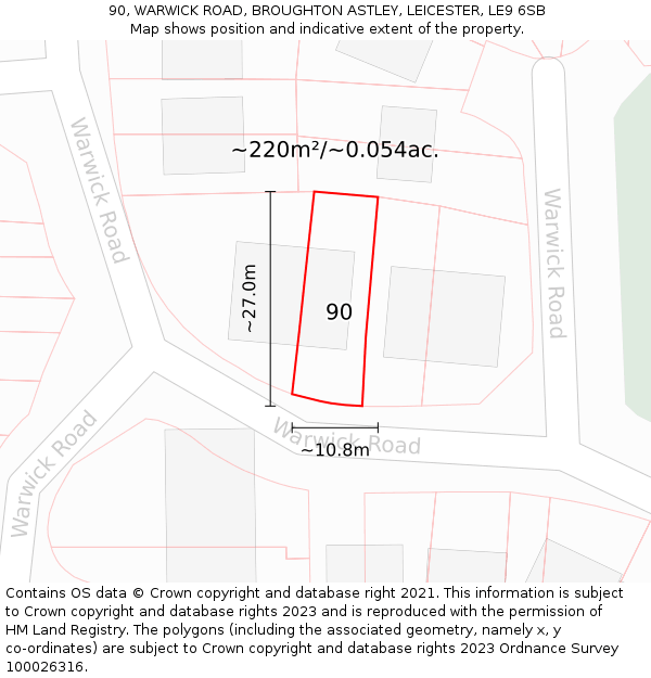 90, WARWICK ROAD, BROUGHTON ASTLEY, LEICESTER, LE9 6SB: Plot and title map