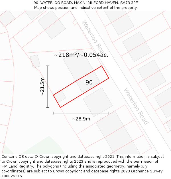 90, WATERLOO ROAD, HAKIN, MILFORD HAVEN, SA73 3PE: Plot and title map