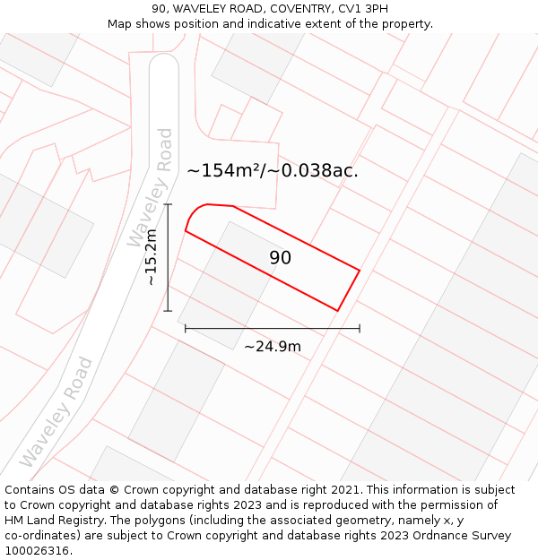 90, WAVELEY ROAD, COVENTRY, CV1 3PH: Plot and title map
