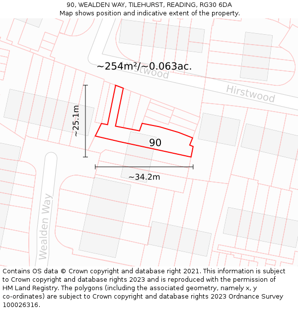 90, WEALDEN WAY, TILEHURST, READING, RG30 6DA: Plot and title map