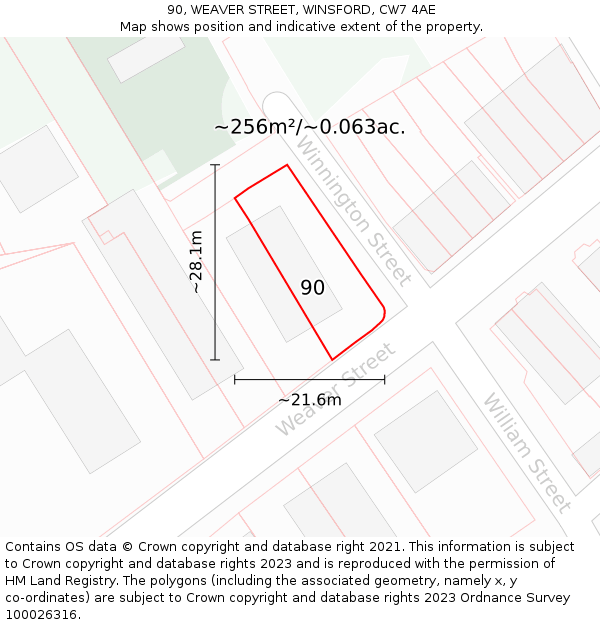 90, WEAVER STREET, WINSFORD, CW7 4AE: Plot and title map