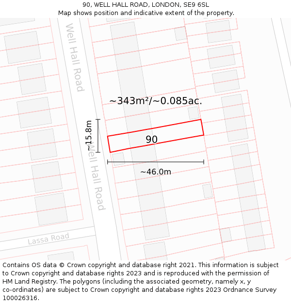 90, WELL HALL ROAD, LONDON, SE9 6SL: Plot and title map