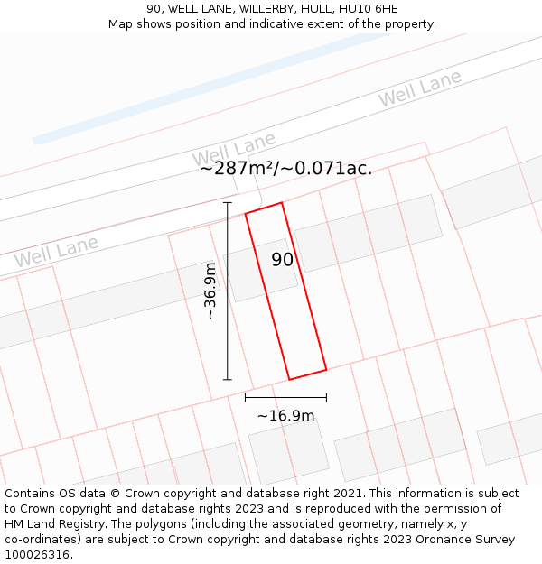 90, WELL LANE, WILLERBY, HULL, HU10 6HE: Plot and title map