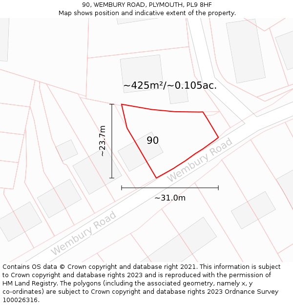 90, WEMBURY ROAD, PLYMOUTH, PL9 8HF: Plot and title map