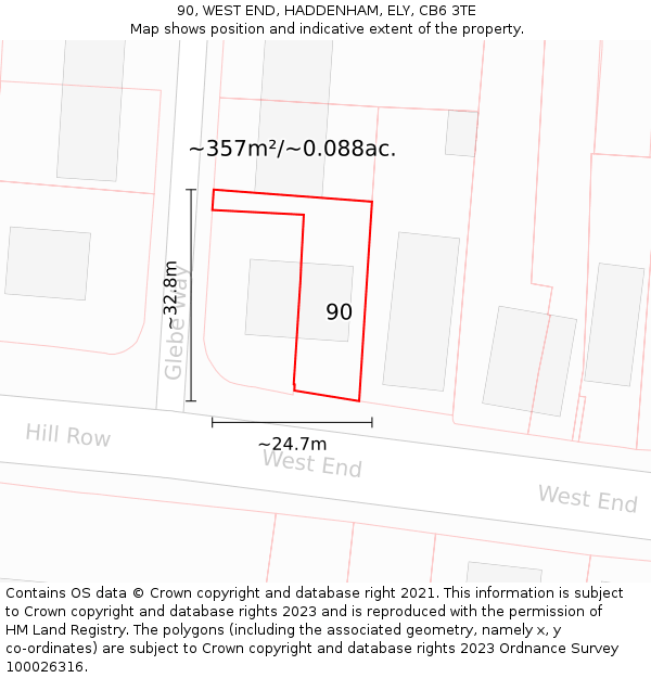 90, WEST END, HADDENHAM, ELY, CB6 3TE: Plot and title map