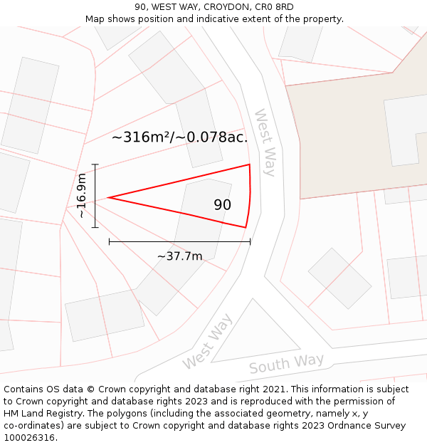 90, WEST WAY, CROYDON, CR0 8RD: Plot and title map