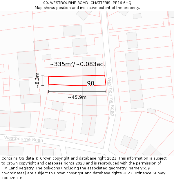 90, WESTBOURNE ROAD, CHATTERIS, PE16 6HQ: Plot and title map