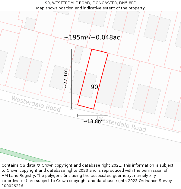 90, WESTERDALE ROAD, DONCASTER, DN5 8RD: Plot and title map