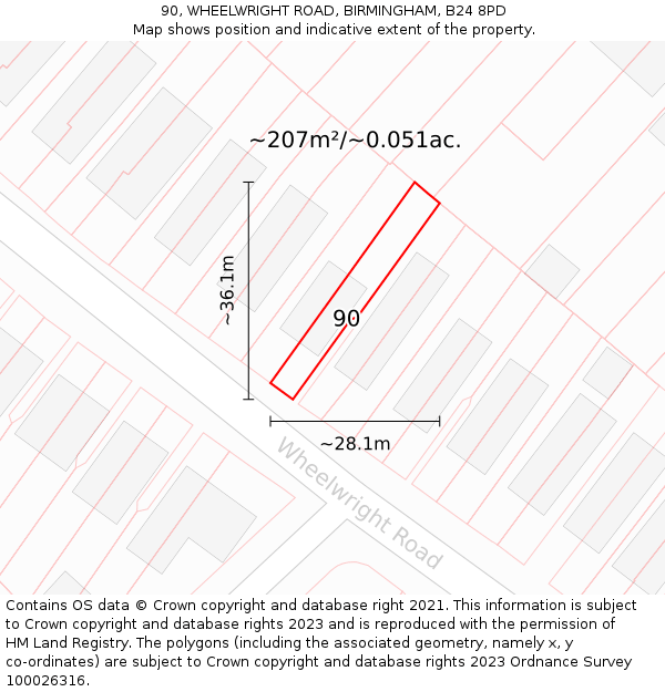 90, WHEELWRIGHT ROAD, BIRMINGHAM, B24 8PD: Plot and title map