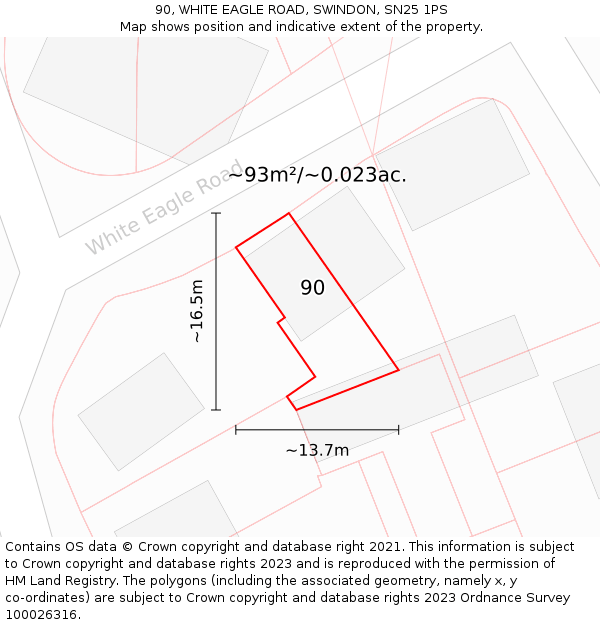 90, WHITE EAGLE ROAD, SWINDON, SN25 1PS: Plot and title map