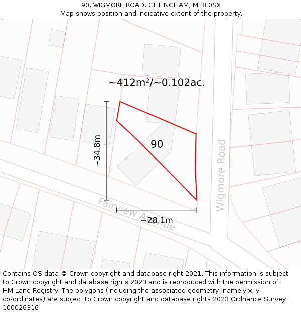 90, WIGMORE ROAD, GILLINGHAM, ME8 0SX: Plot and title map