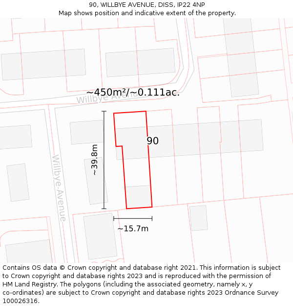 90, WILLBYE AVENUE, DISS, IP22 4NP: Plot and title map