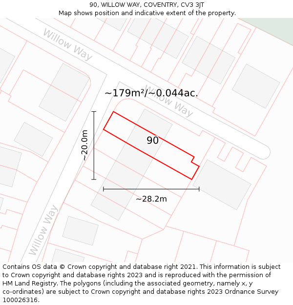 90, WILLOW WAY, COVENTRY, CV3 3JT: Plot and title map