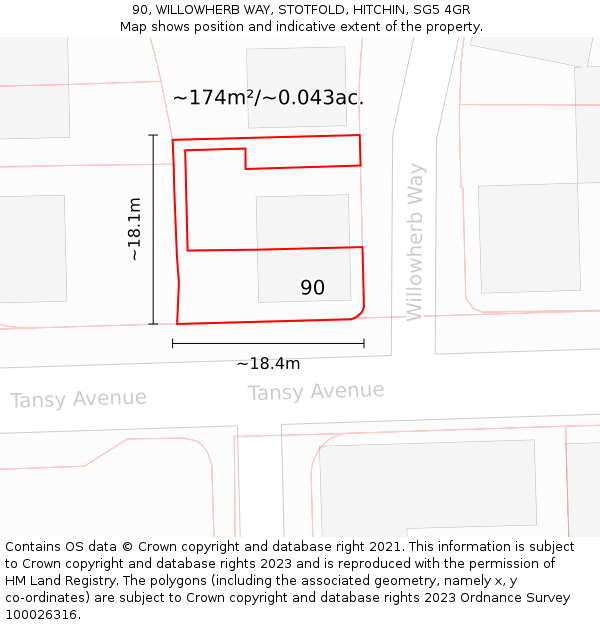 90, WILLOWHERB WAY, STOTFOLD, HITCHIN, SG5 4GR: Plot and title map