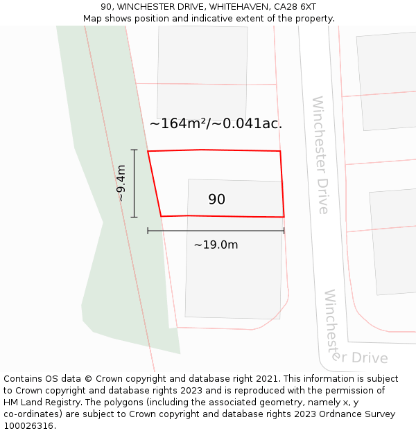 90, WINCHESTER DRIVE, WHITEHAVEN, CA28 6XT: Plot and title map