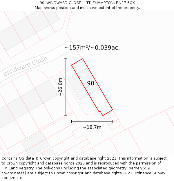 90, WINDWARD CLOSE, LITTLEHAMPTON, BN17 6QX: Plot and title map