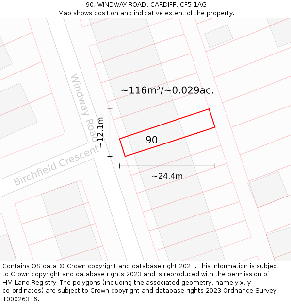 90, WINDWAY ROAD, CARDIFF, CF5 1AG: Plot and title map