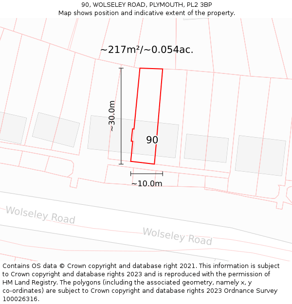 90, WOLSELEY ROAD, PLYMOUTH, PL2 3BP: Plot and title map
