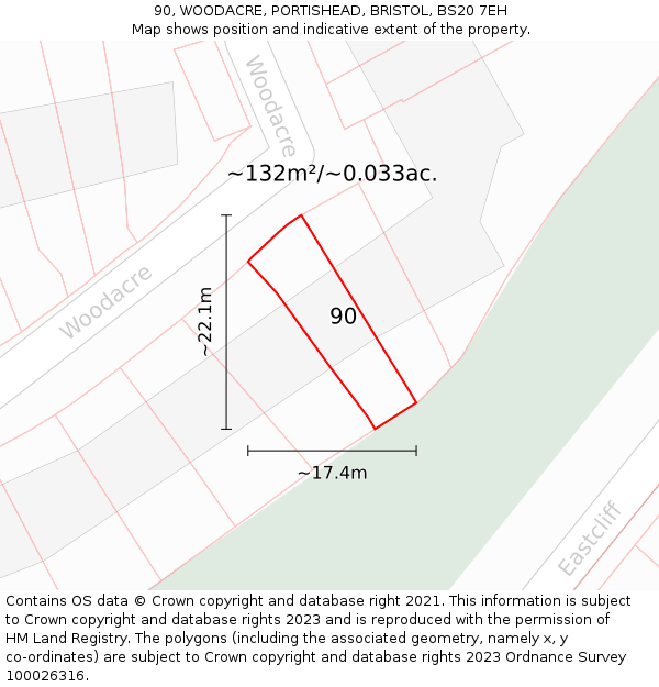 90, WOODACRE, PORTISHEAD, BRISTOL, BS20 7EH: Plot and title map