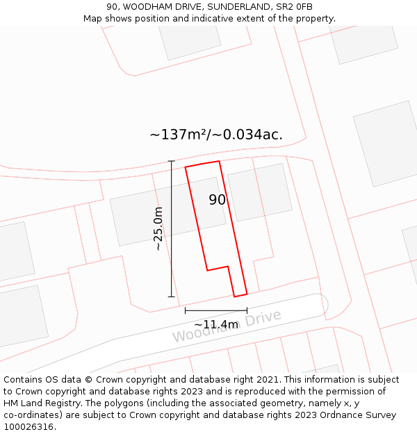 90, WOODHAM DRIVE, SUNDERLAND, SR2 0FB: Plot and title map