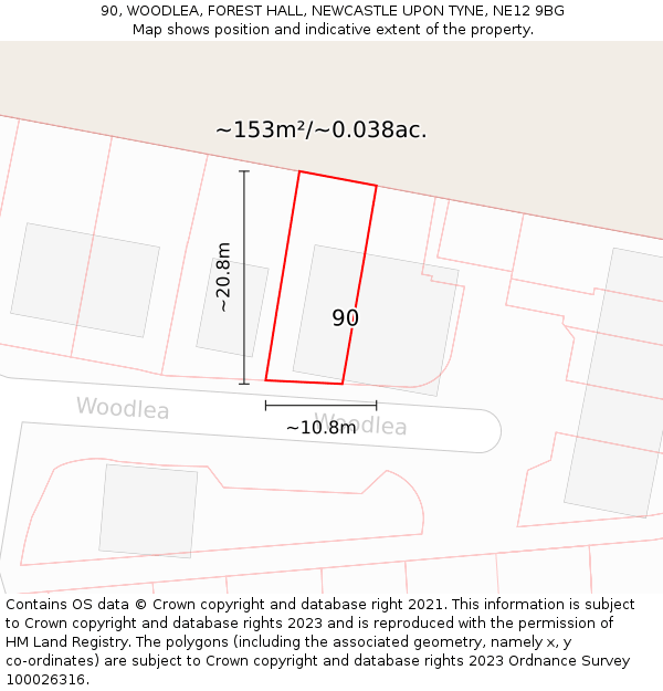 90, WOODLEA, FOREST HALL, NEWCASTLE UPON TYNE, NE12 9BG: Plot and title map