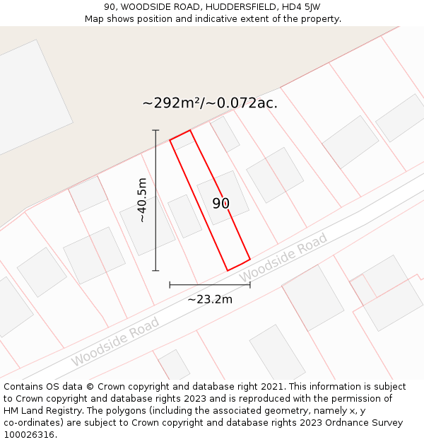 90, WOODSIDE ROAD, HUDDERSFIELD, HD4 5JW: Plot and title map