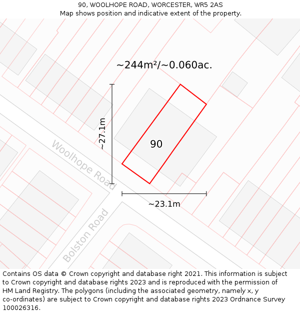90, WOOLHOPE ROAD, WORCESTER, WR5 2AS: Plot and title map