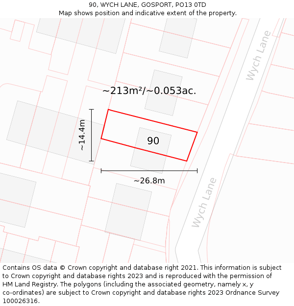 90, WYCH LANE, GOSPORT, PO13 0TD: Plot and title map