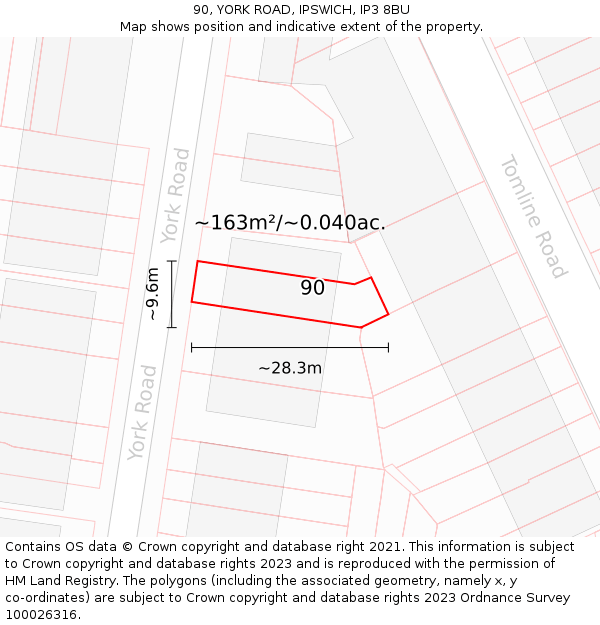 90, YORK ROAD, IPSWICH, IP3 8BU: Plot and title map