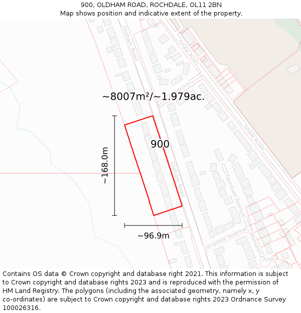 900, OLDHAM ROAD, ROCHDALE, OL11 2BN: Plot and title map