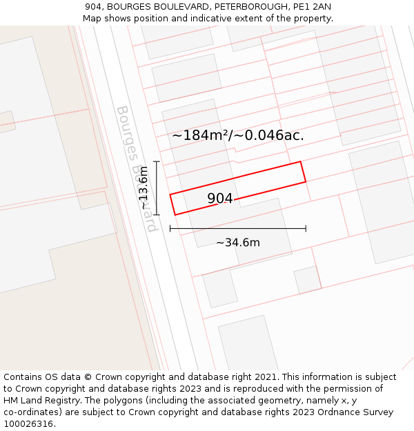 904, BOURGES BOULEVARD, PETERBOROUGH, PE1 2AN: Plot and title map