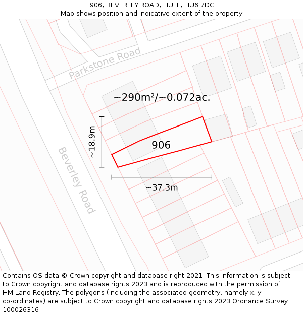 906, BEVERLEY ROAD, HULL, HU6 7DG: Plot and title map