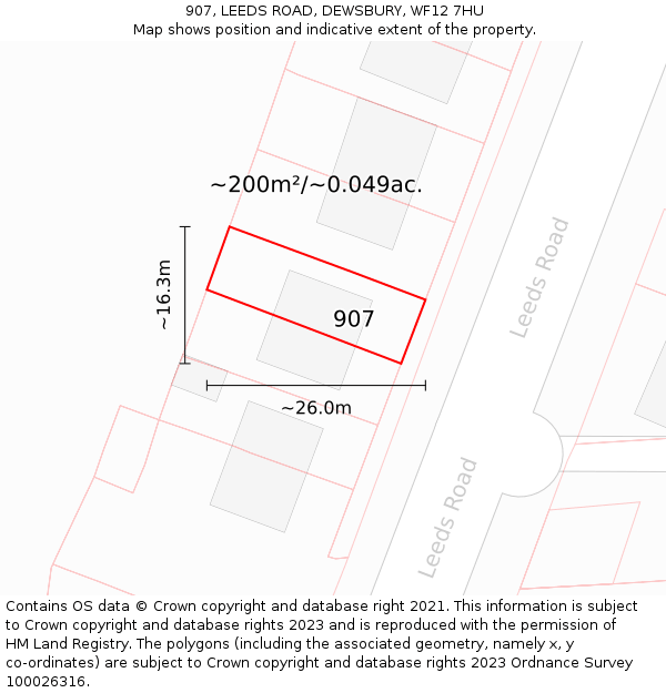 907, LEEDS ROAD, DEWSBURY, WF12 7HU: Plot and title map