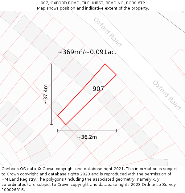 907, OXFORD ROAD, TILEHURST, READING, RG30 6TP: Plot and title map