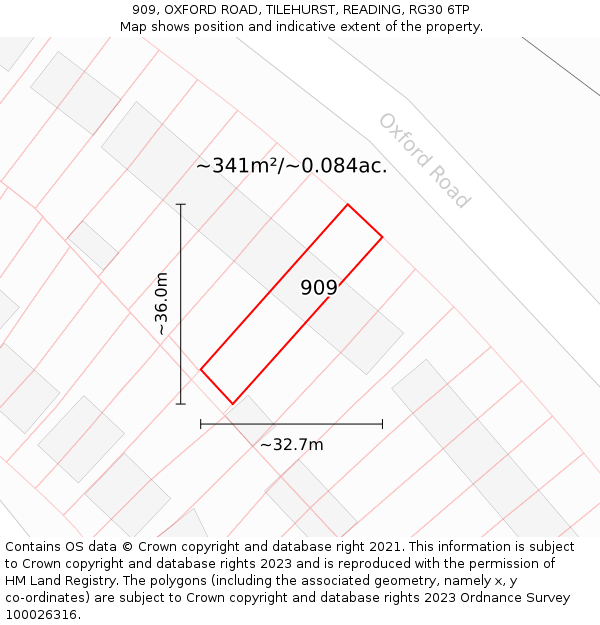 909, OXFORD ROAD, TILEHURST, READING, RG30 6TP: Plot and title map