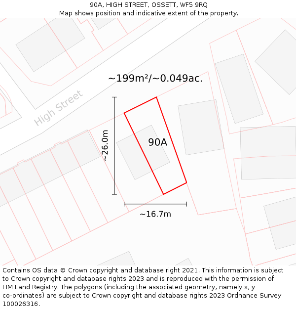 90A, HIGH STREET, OSSETT, WF5 9RQ: Plot and title map