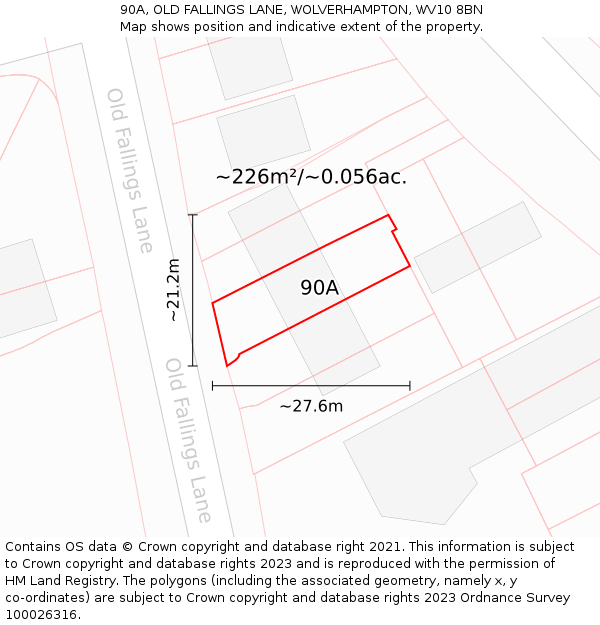 90A, OLD FALLINGS LANE, WOLVERHAMPTON, WV10 8BN: Plot and title map