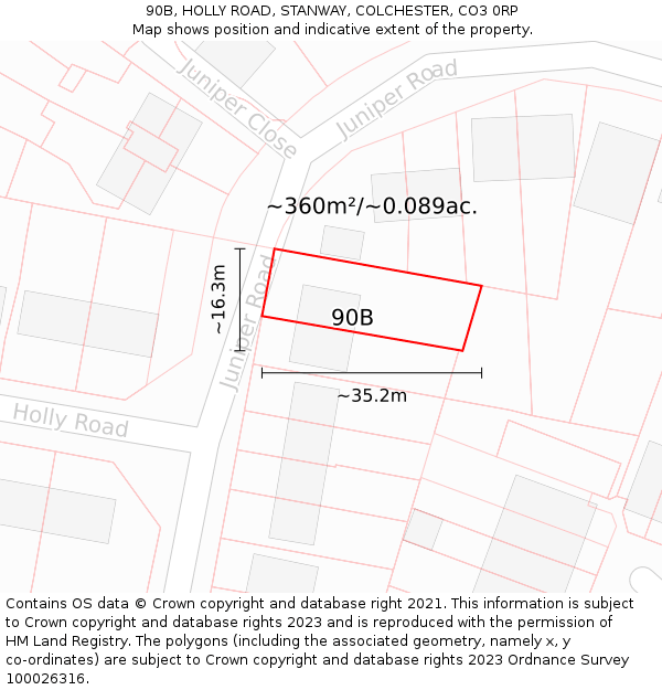 90B, HOLLY ROAD, STANWAY, COLCHESTER, CO3 0RP: Plot and title map