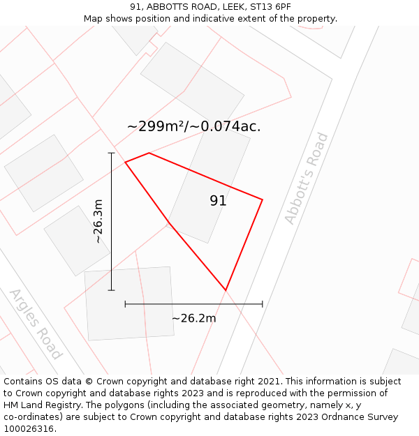 91, ABBOTTS ROAD, LEEK, ST13 6PF: Plot and title map