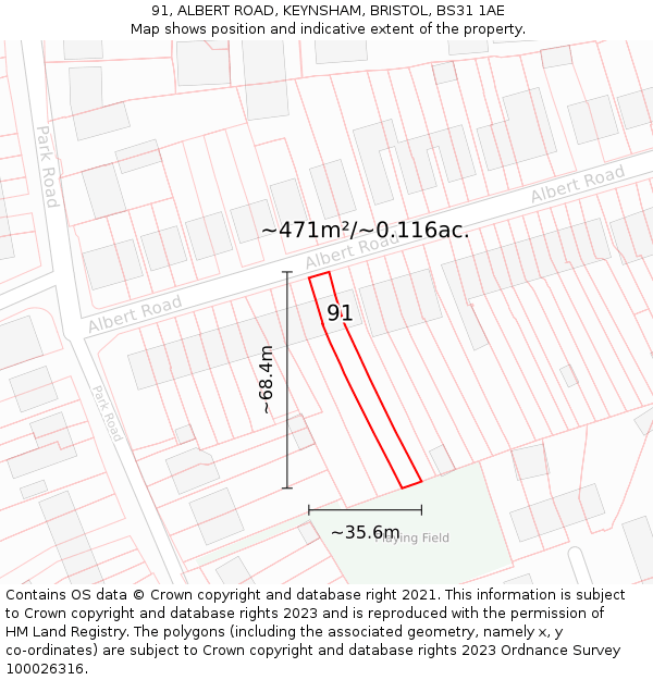 91, ALBERT ROAD, KEYNSHAM, BRISTOL, BS31 1AE: Plot and title map