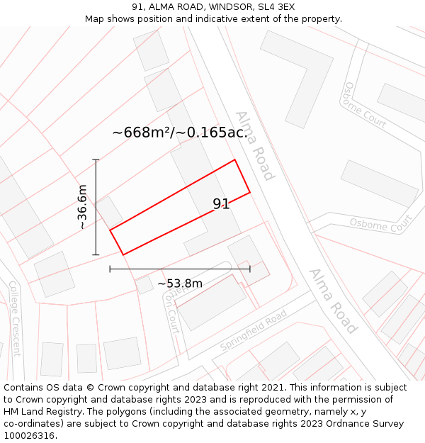 91, ALMA ROAD, WINDSOR, SL4 3EX: Plot and title map