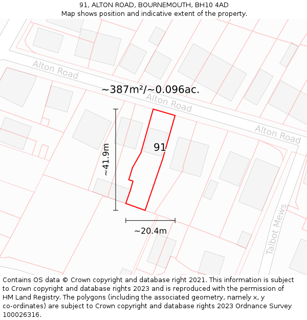 91, ALTON ROAD, BOURNEMOUTH, BH10 4AD: Plot and title map