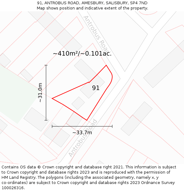 91, ANTROBUS ROAD, AMESBURY, SALISBURY, SP4 7ND: Plot and title map