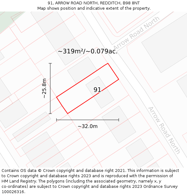 91, ARROW ROAD NORTH, REDDITCH, B98 8NT: Plot and title map
