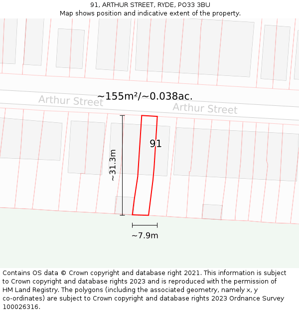91, ARTHUR STREET, RYDE, PO33 3BU: Plot and title map